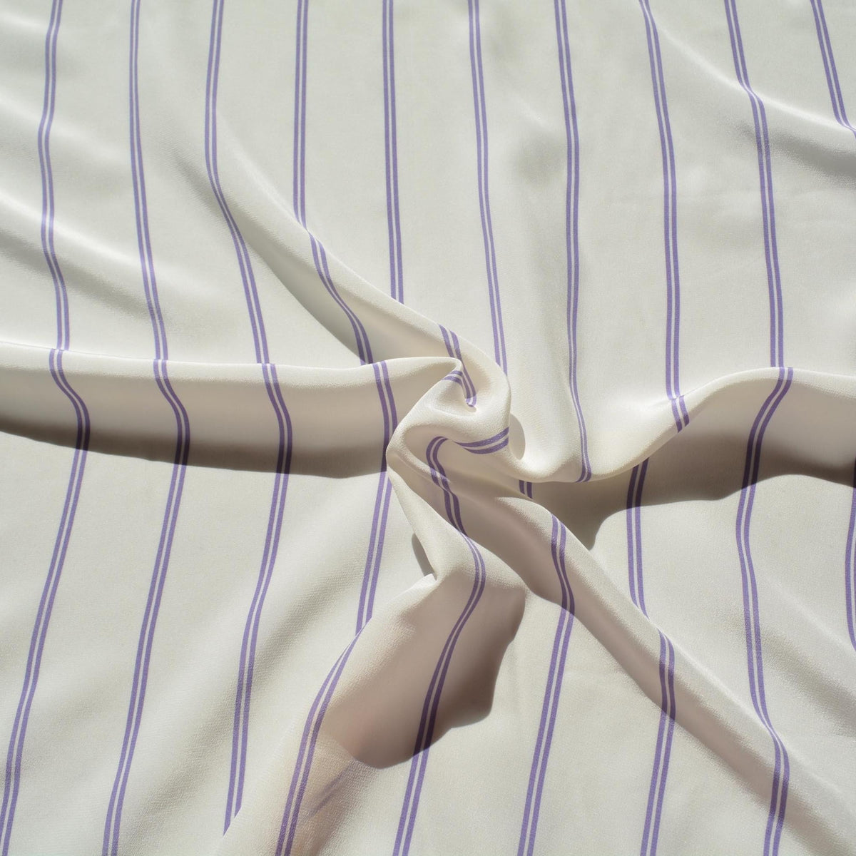 100% Silk Crepe de Chine Print White and purple Striped 56" Wide Luxury Fabric Sewing | By the Yard