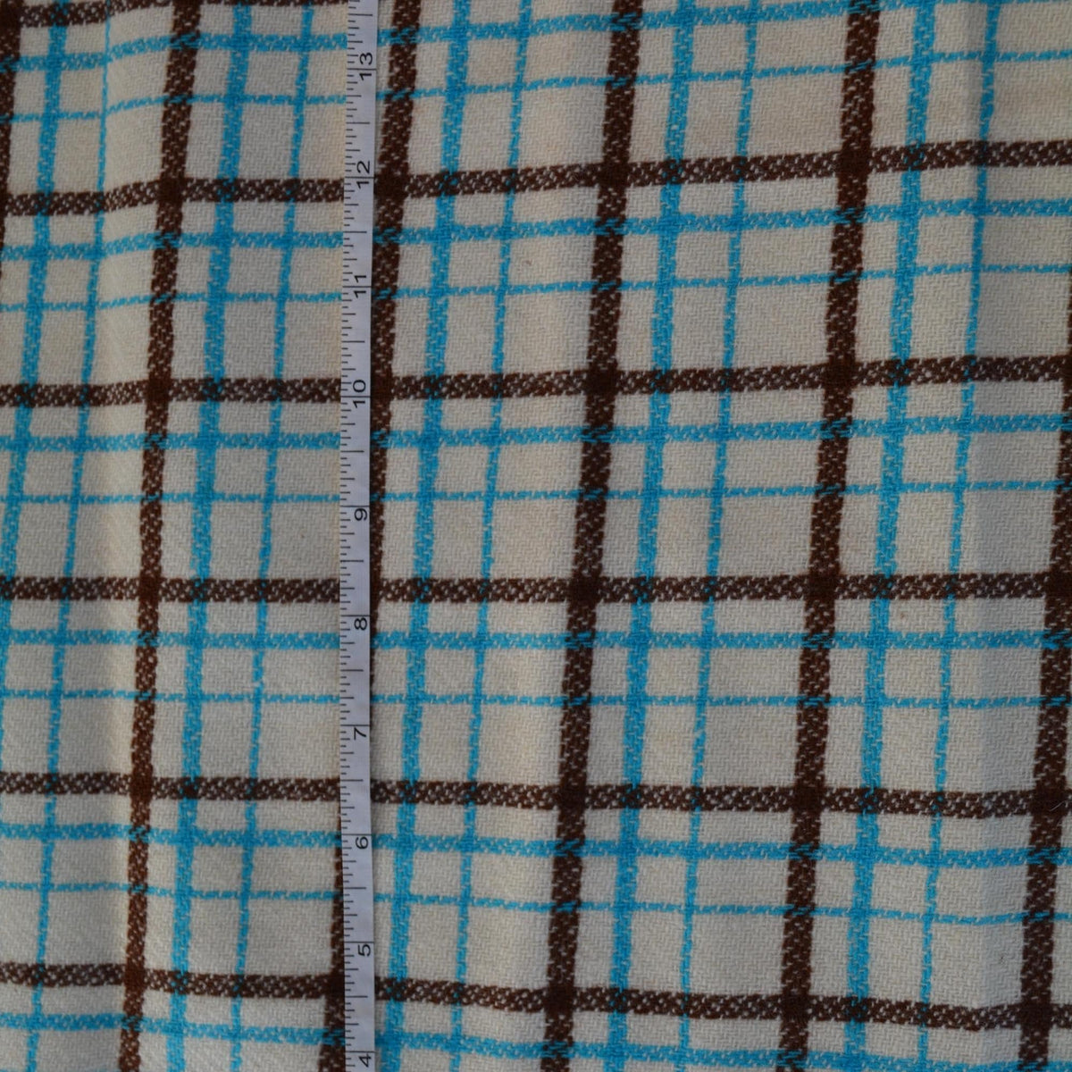 Heavyweight Beige Tartan Wool Fabric with Blue and Brown Windowpane 54 Inch Wide | By the Yard