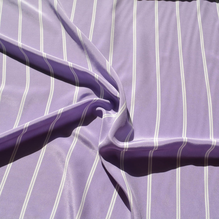 100% Silk Crepe de Chine Print Purple and white Striped 56" Wide Luxury Fabric Sewing | By the Yard