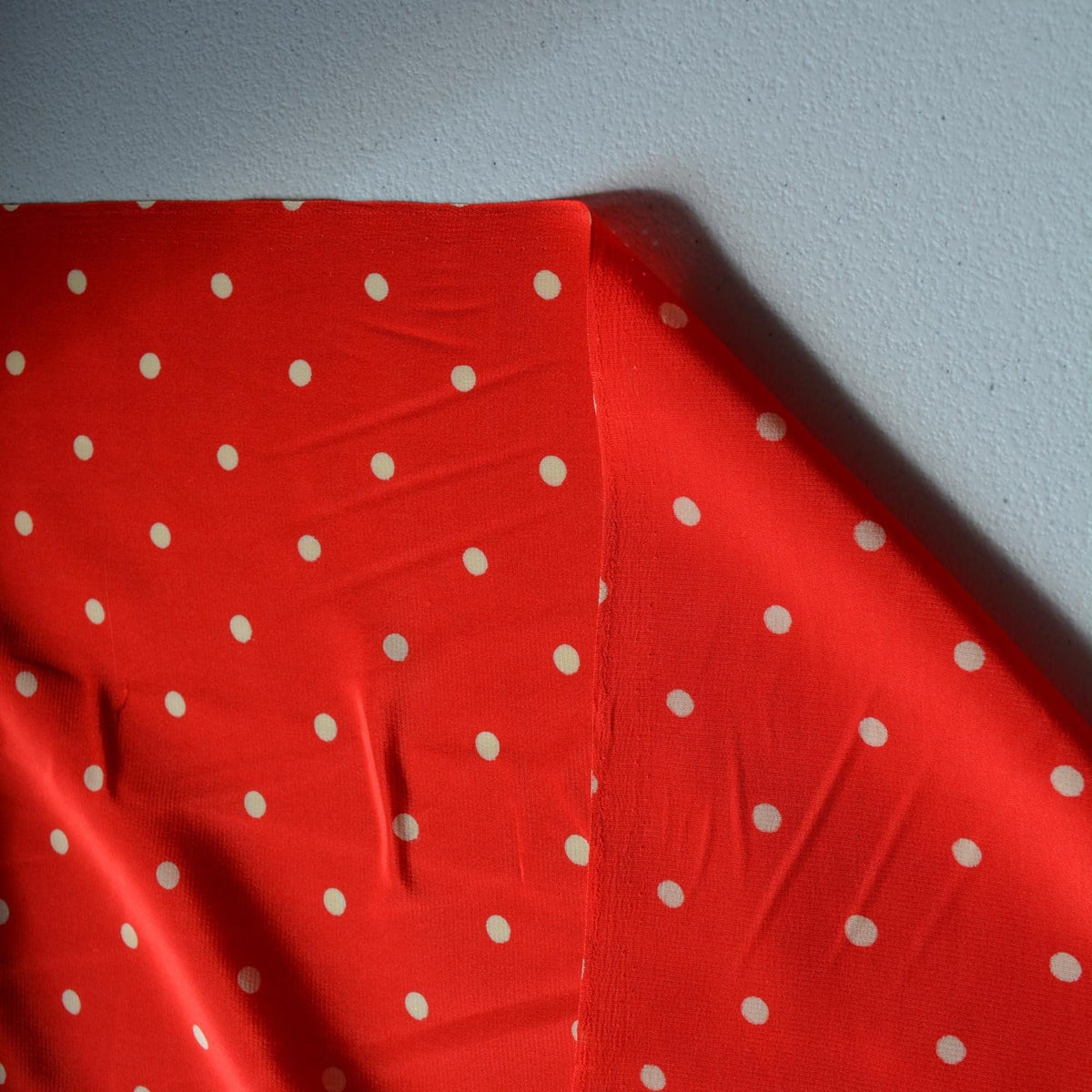 100% Silk Crepe de Chine Print Red and white Polka dot 46" Wide Luxury Fabric Sewing | By the Yard
