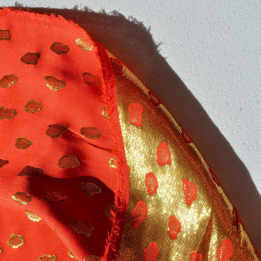 100% Silk Embroidered Silk Fabric Red and gold Embroidered 48" Wide Luxury Fabric Sewing | By the Yard