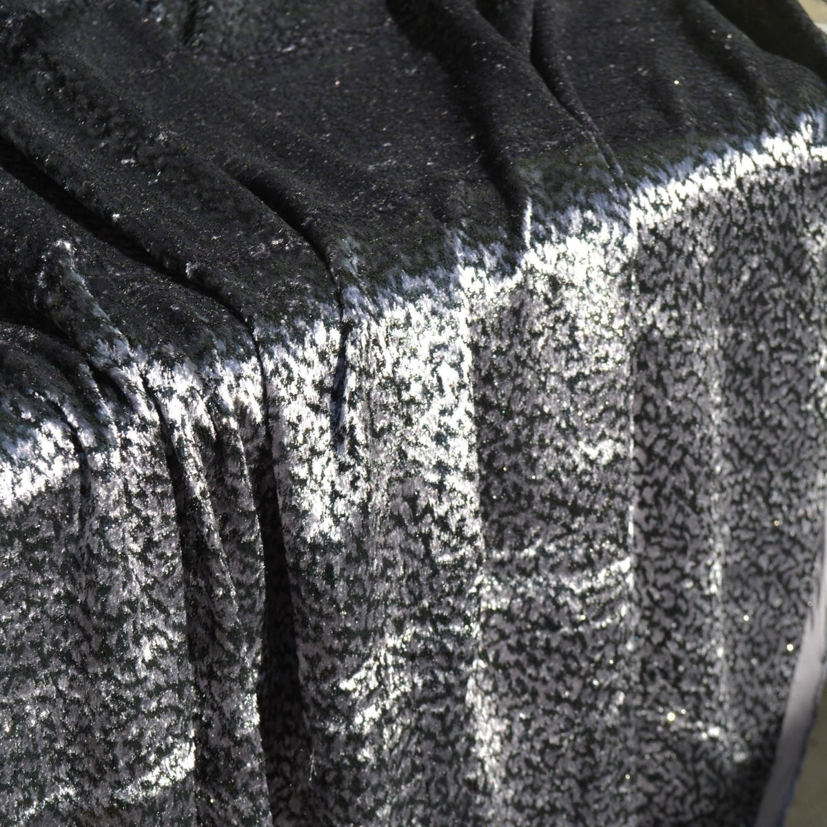 Gray Black Metallic Velvet on Silk Georgette | Designer Fabric | Silk Burnout Velvet, Luxury Dressmaking Fabric | By the