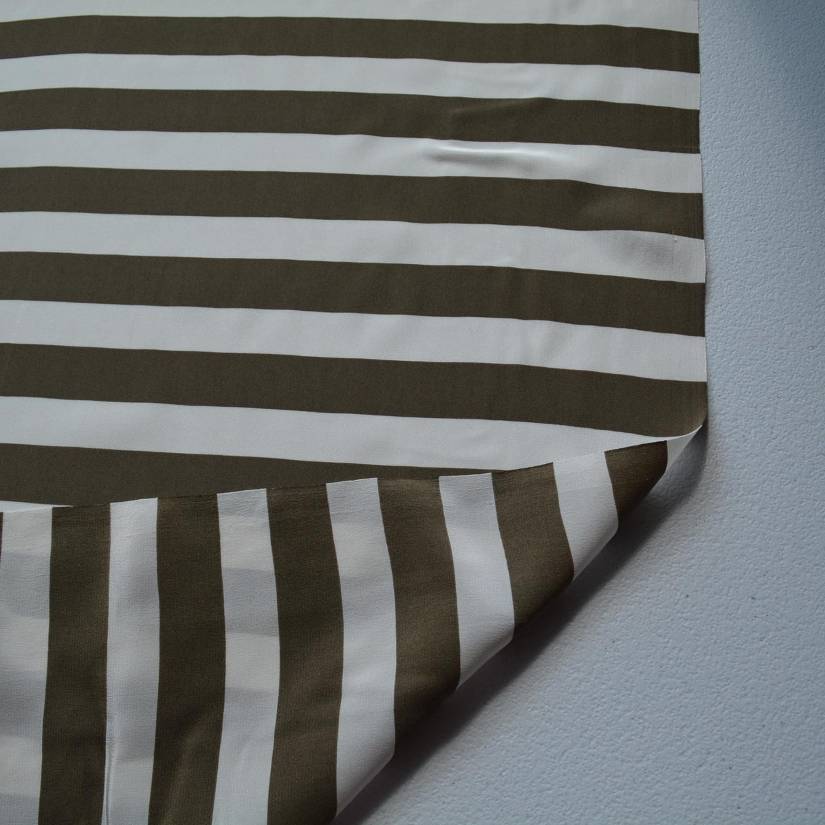 100% Silk Crepe de Chine Print Green and white Striped 47" Wide Luxury Fabric Sewing | By the Yard