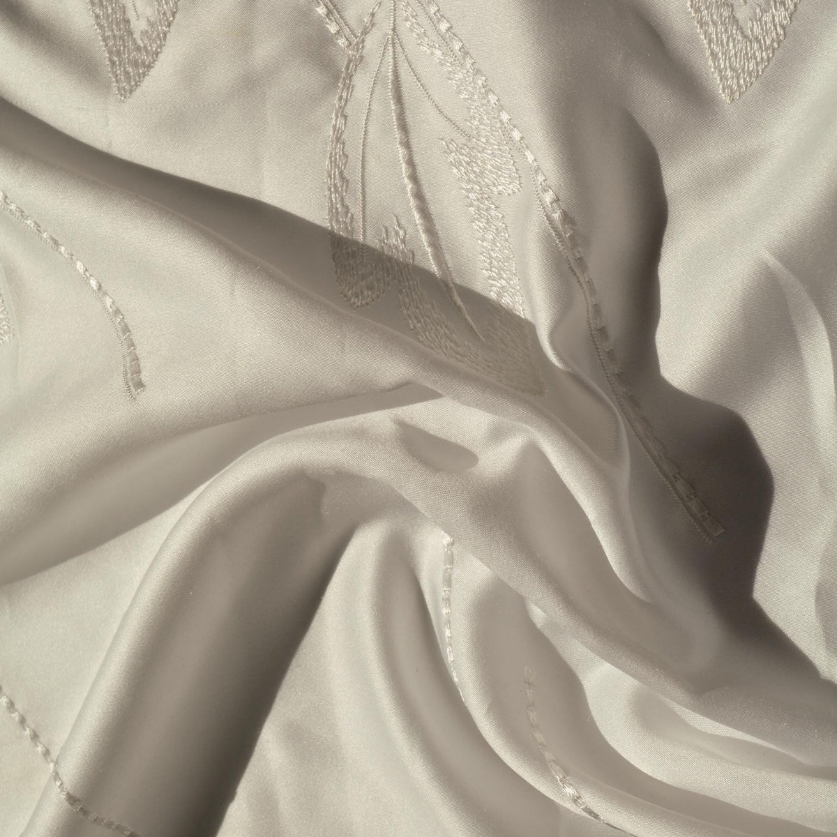 European Embroidered Silk Habotai Cutout Leaf Fabric | By the Yard