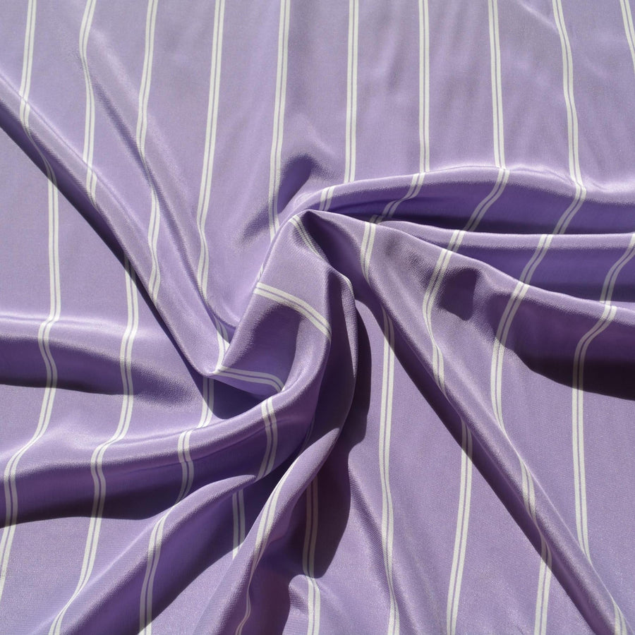 100% Silk Crepe de Chine Print Purple and white Striped 56" Wide Luxury Fabric Sewing | By the Yard