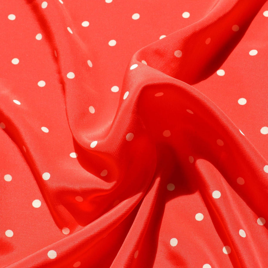 100% Silk Crepe de Chine Print Red and white Polka dot 46" Wide Luxury Fabric Sewing | By the Yard