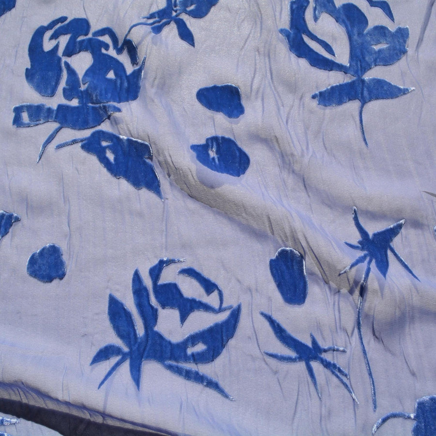 Burnout Velvet Chiffon Blue floral 45" Wide Luxury Fabric Sewing | By the Yard