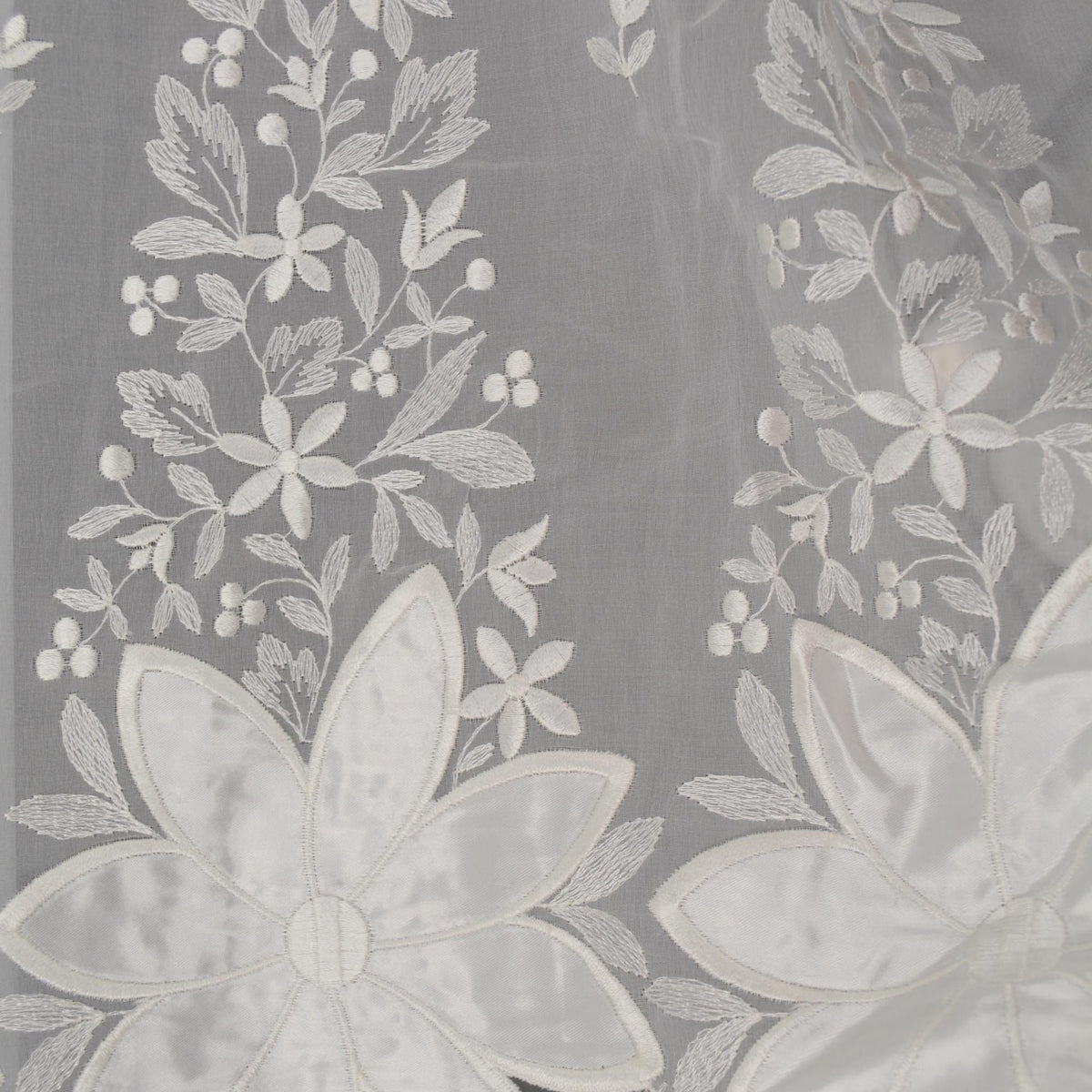 Swiss Pure Silk Organza | Floral Embroidered White 6 Momme Sheer 54 Inch Wide | By the Yard
