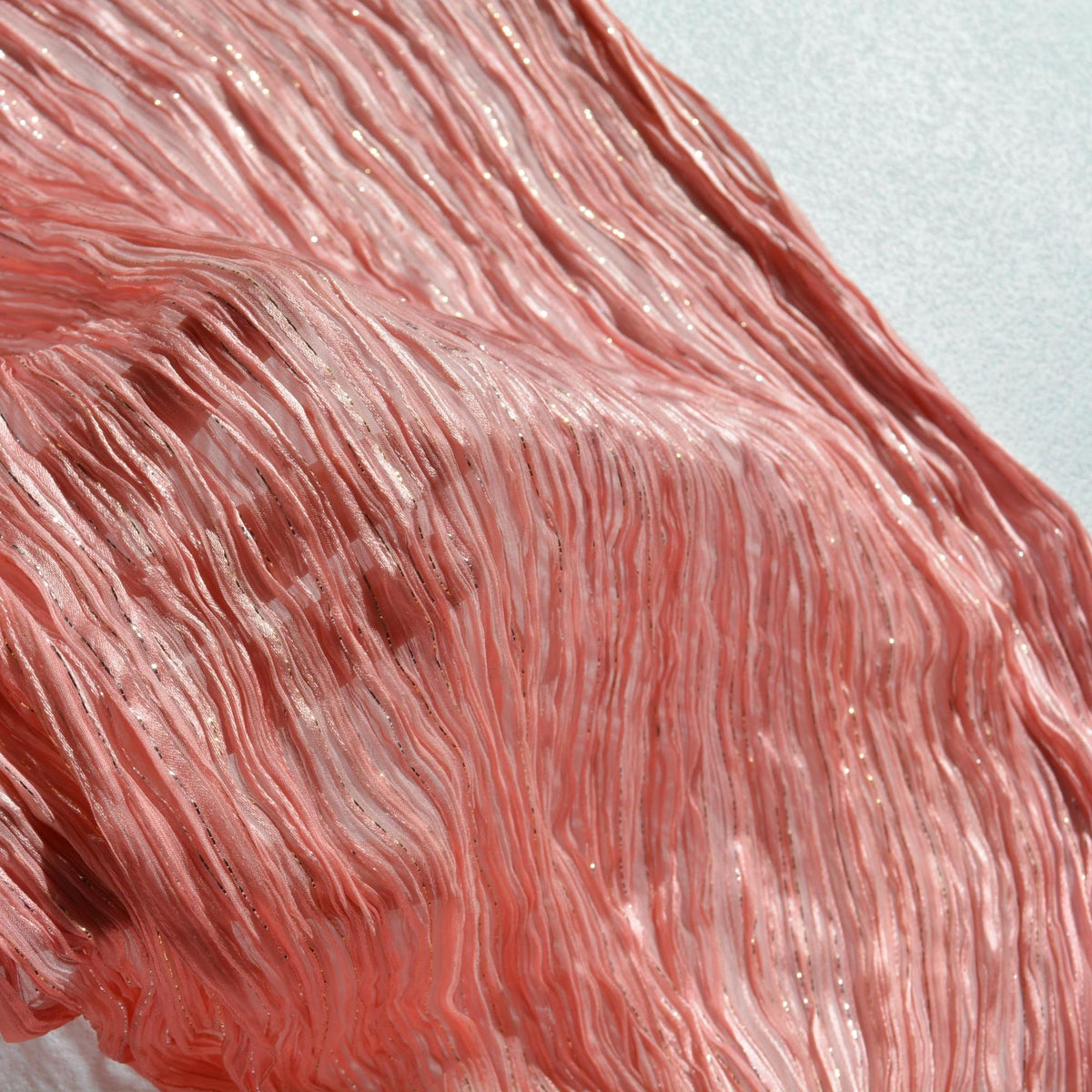 Pleated Shibori Silk Crinkle Chiffon Fabric Pink / metallic gold Metallic Luxury Fabric | By the Yard