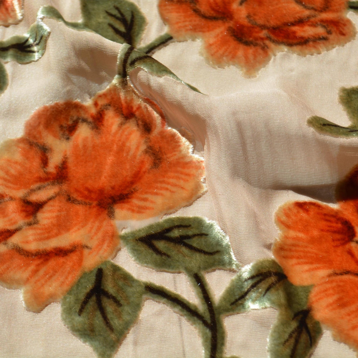 Beige and orange | silk poly blend | Velvet | Designer Deadstock |By the Yard