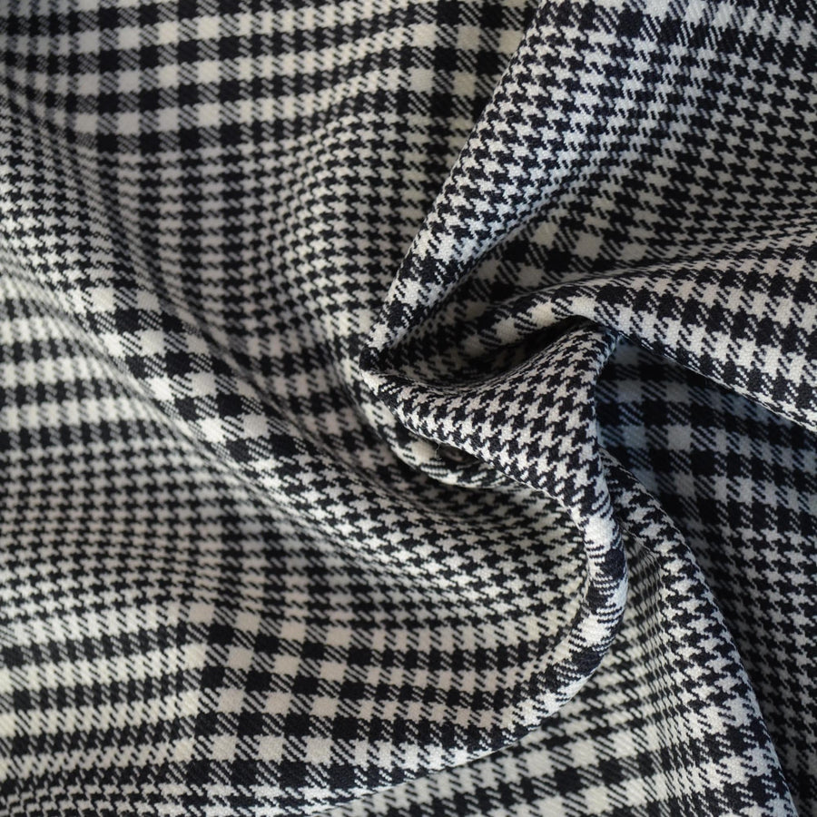 Black and White Plaid Virgin Wool Fabric Light Midweight | By the Yard