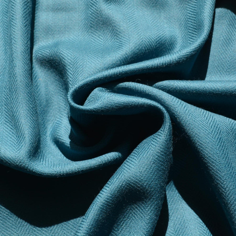 Blue herringbone | 100% wool | Wool Suiting (Herringbone) | Designer Deadstock |By the Yard
