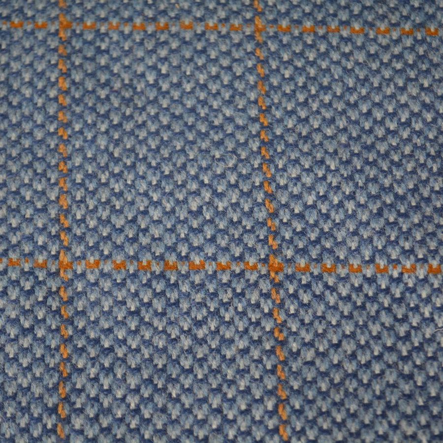 Made in Scotland Wool Tweed | Blue Mink Chinchilla Cashmere Lambswool Windowpane Midweight Designer Fabric 65 Inch Usable |By the Yard