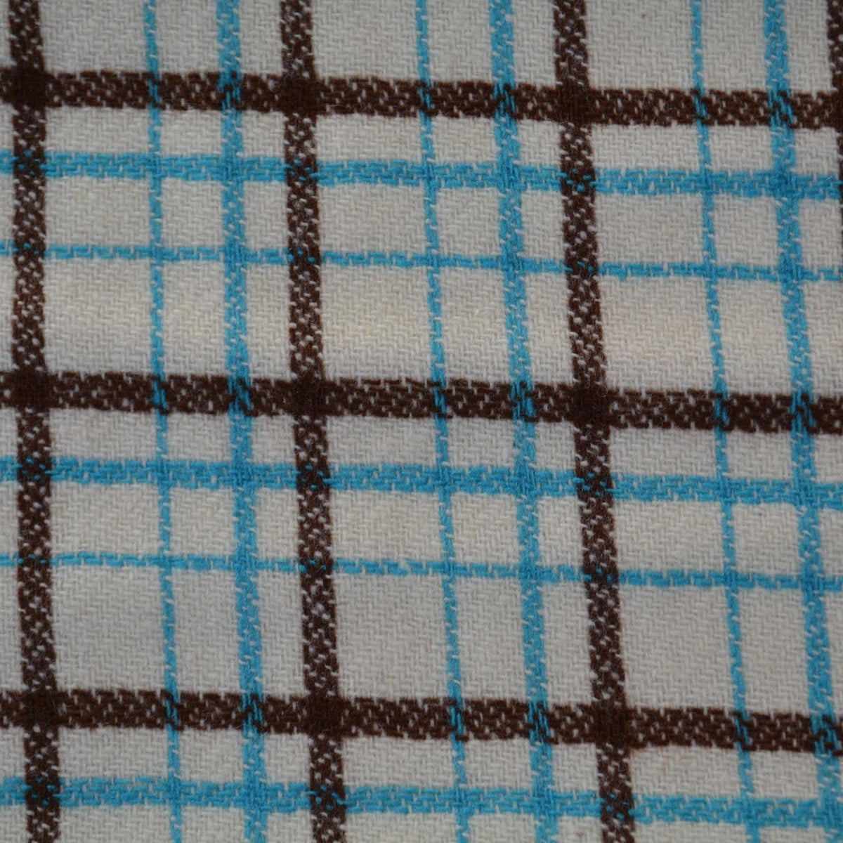Heavyweight Beige Tartan Wool Fabric with Blue and Brown Windowpane 54 Inch Wide | By the Yard