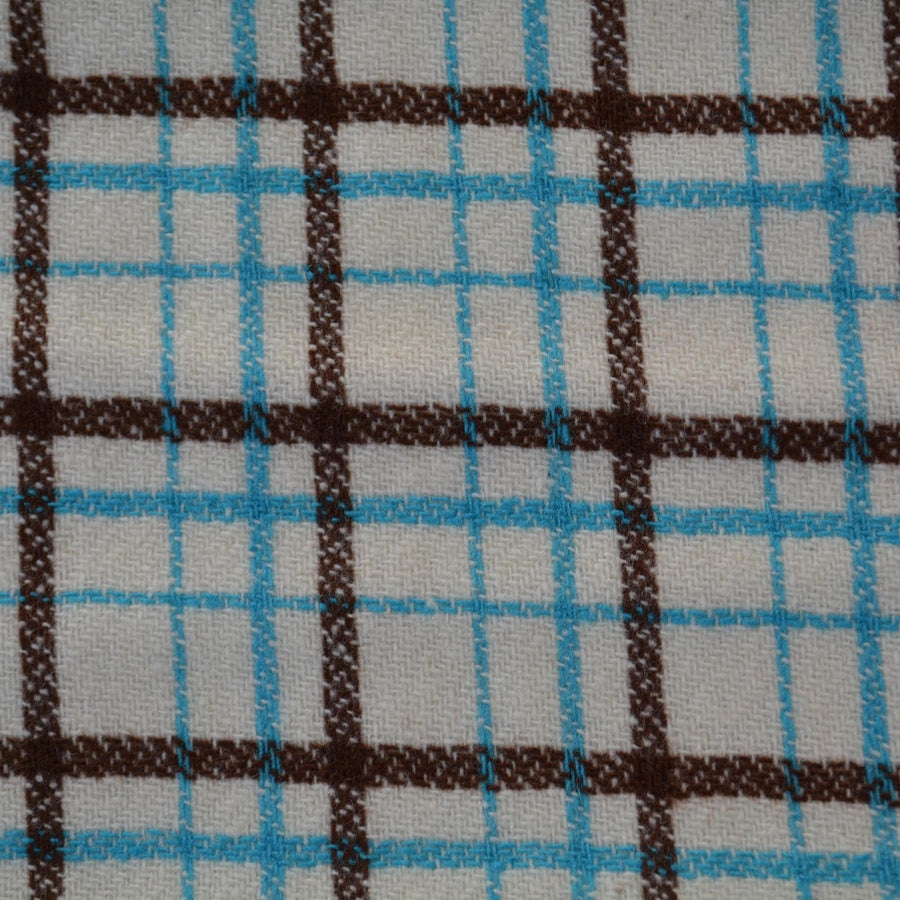Heavyweight Beige Tartan Wool Fabric with Blue and Brown Windowpane 54 Inch Wide | By the Yard