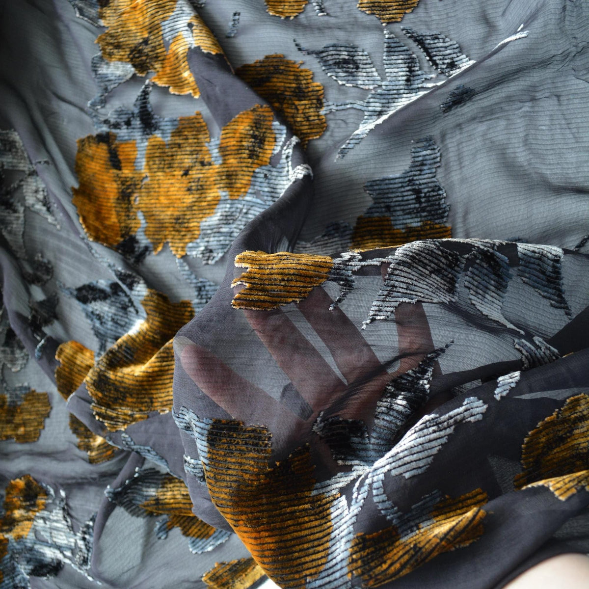 Italian Silk Chiffon Burnout Velvet Floral Haute Couture | By the Yard