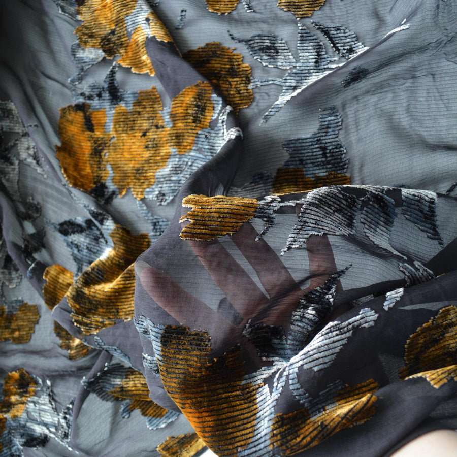 Italian Silk Chiffon Burnout Velvet Floral Haute Couture | By the Yard
