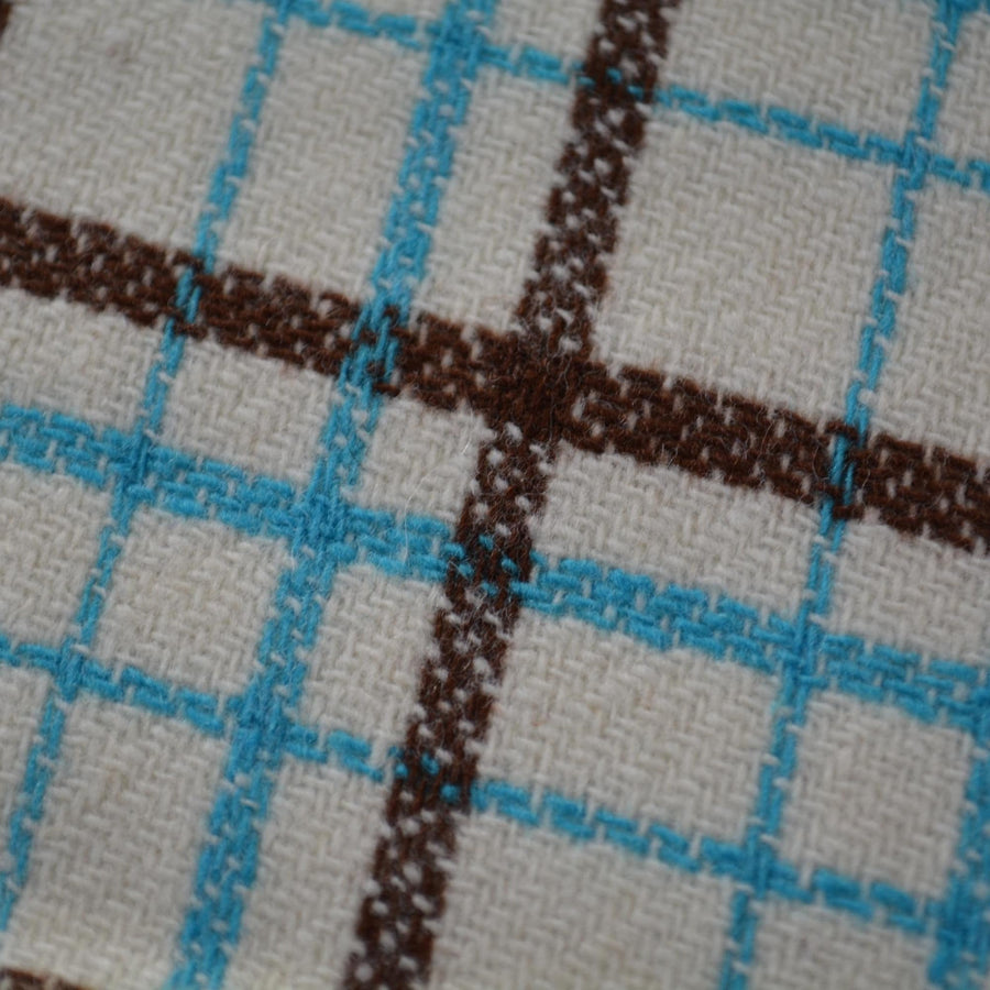 Heavyweight Beige Tartan Wool Fabric with Blue and Brown Windowpane 54 Inch Wide | By the Yard