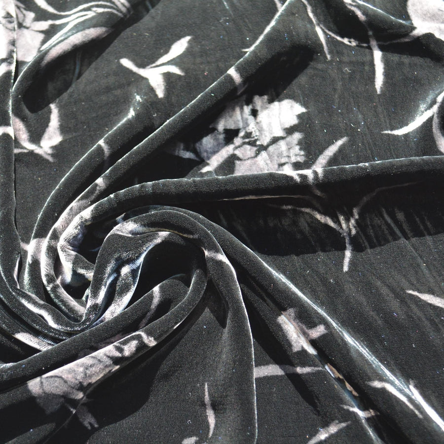 Silk Velvet Devoré Georgette Fabric – 100% Silk Burnout Velvet with Floral Pattern | By the Yard