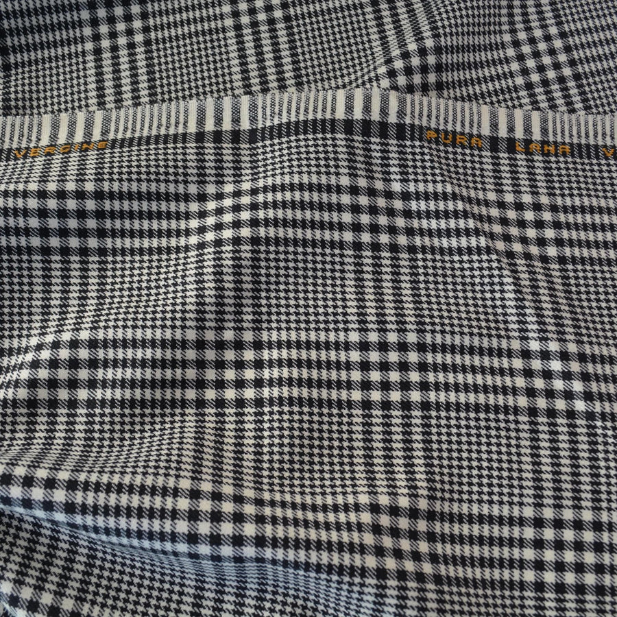 Black and White Plaid Virgin Wool Fabric Light Midweight | By the Yard