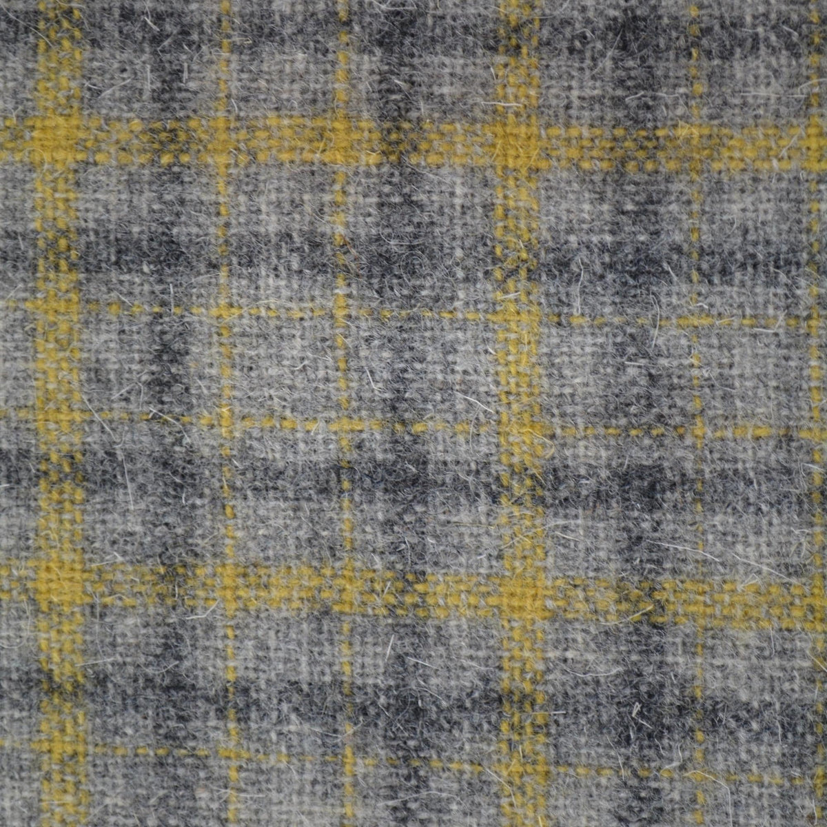 Heavyweight Gray Tartan Wool Fabric with Dark Gray Yellow Stripes 58 Inch Wide | By the Yard