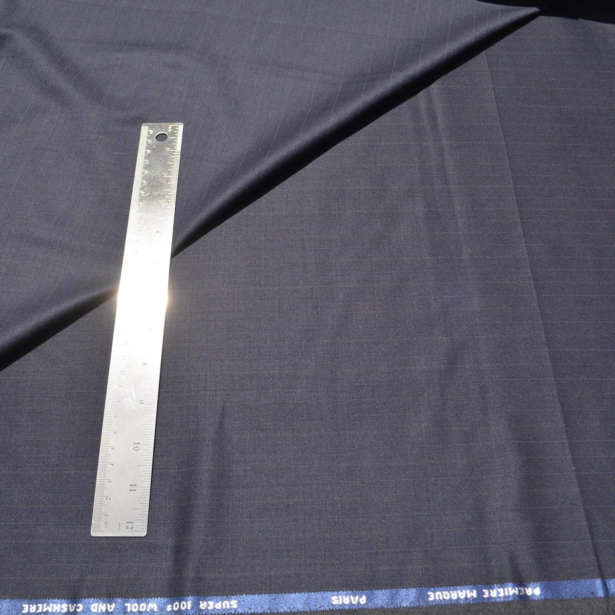 British Cashmere Super 100s Wool Suiting Fabric | Black with Stripes | Made in England | Luxury Tailoring Material| By t