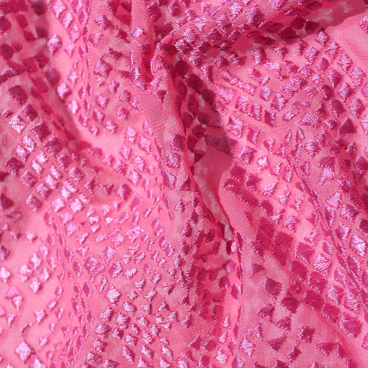 Pure Silk Embroidered Chiffon Fabric | Pink Sheer Designer Deadstock | Dresses, Blouses, Special Occasion | By the Yard