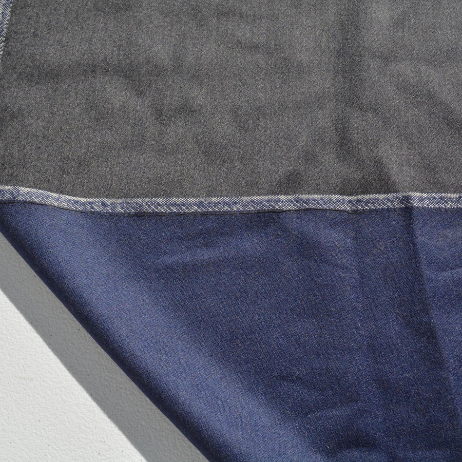 Double-Faced Wool Fabric | Navy/gray | Luxury Designer Textile |By the Yard