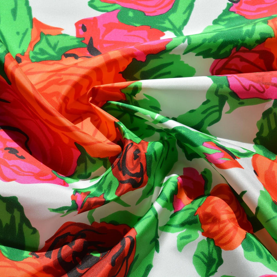 Silk Taffeta Print Fabric Green / pink / orange Floral print 55" Wide Luxury Fabric | By the Yard