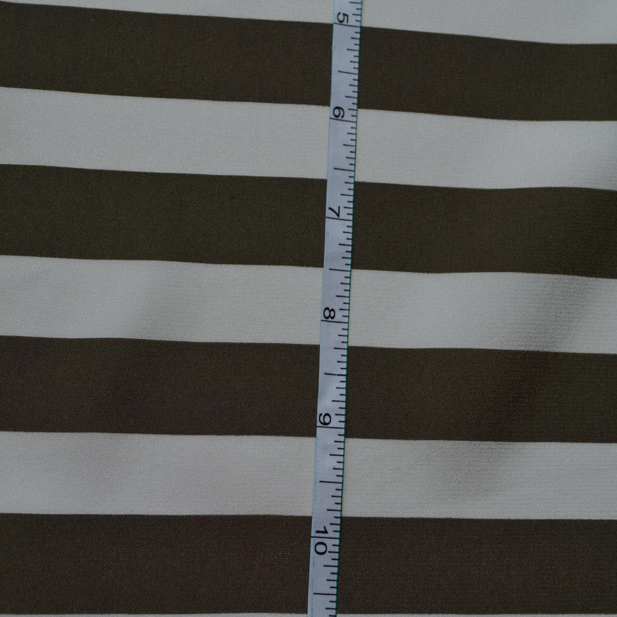 100% Silk Crepe de Chine Print Green and white Striped 47" Wide Luxury Fabric Sewing | By the Yard