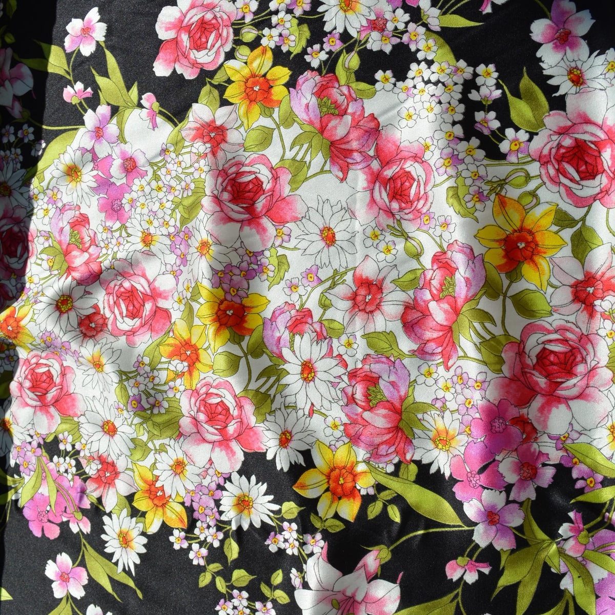 Silk Charmeuse Floral Print Fabric | Black floral | Luxury Silk Yardage |By the Yard