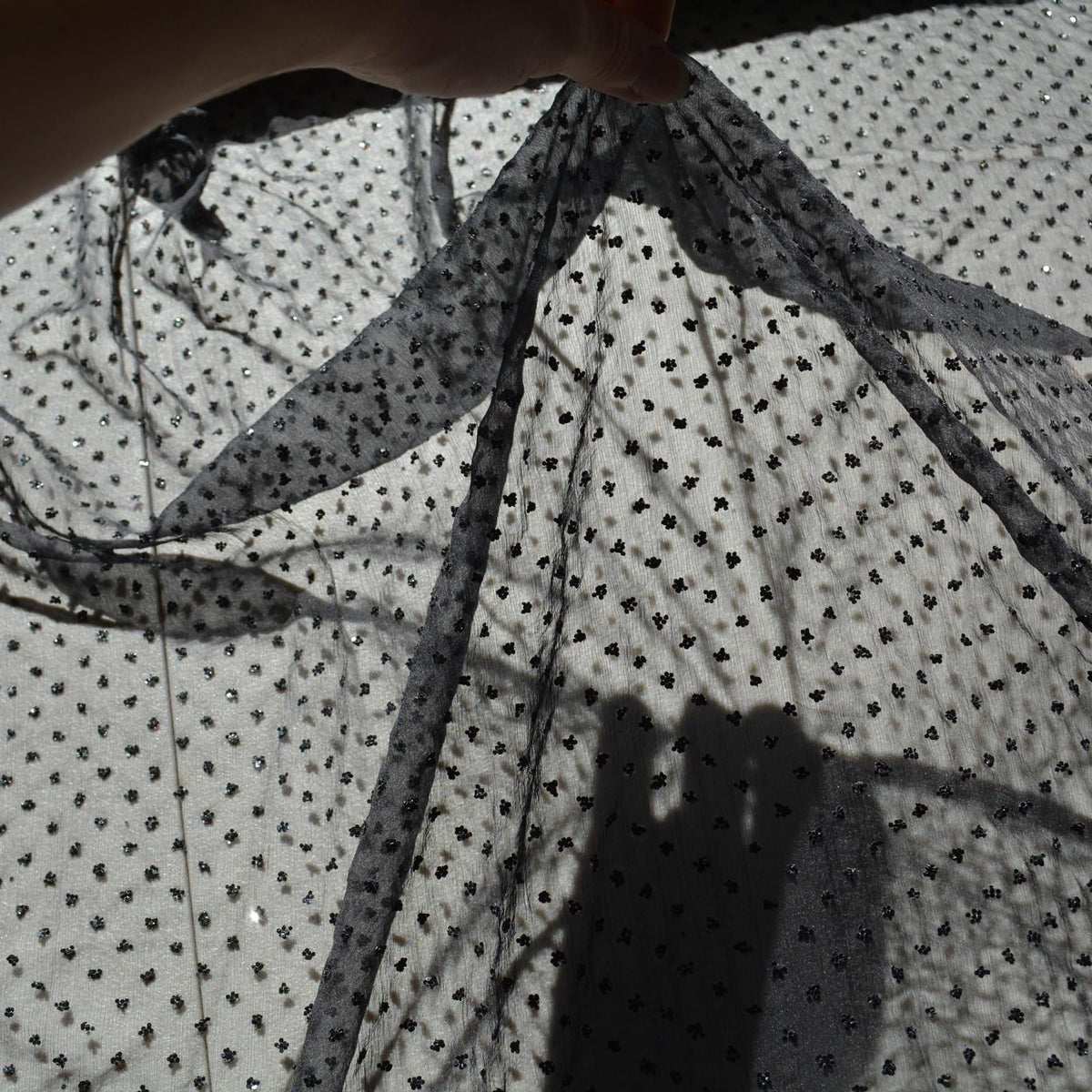 Black crinkle chiffon | Sequined 100% Silk Sequined Crinkle Chiffon Fabric | Designer Deadstock Yardage |By the Yard