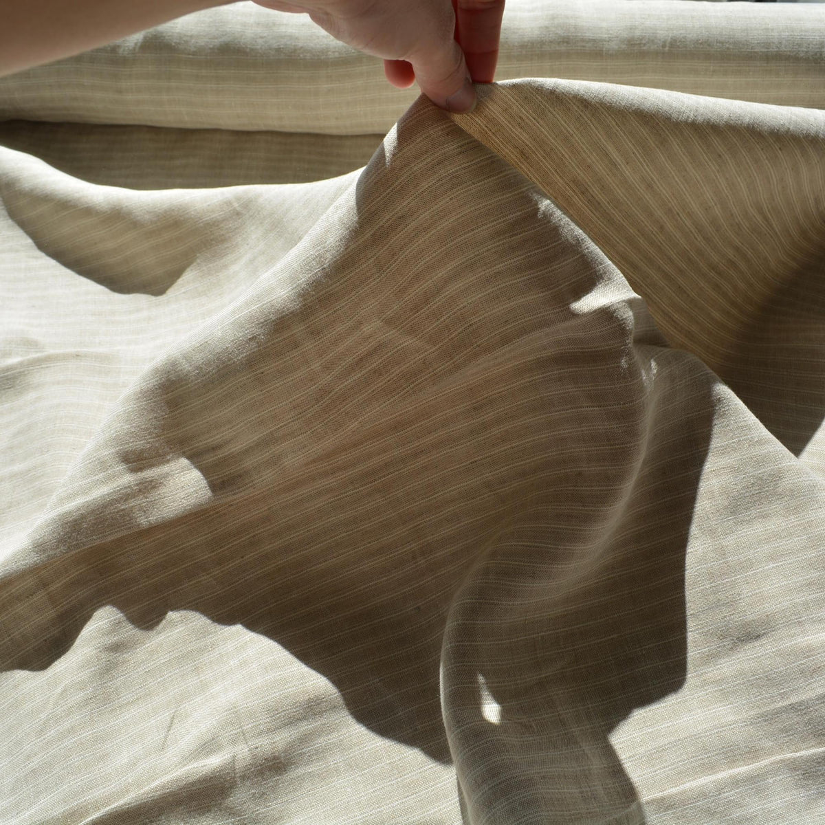 100% Linen Fabric Striped Beige striped 61" Wide Dressmaking Tailoring | By the Yard