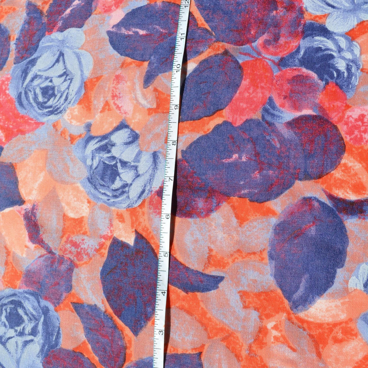 100% Linen Fabric Floral Floral orange and blue 53" Wide Dressmaking Tailoring | By the Yard