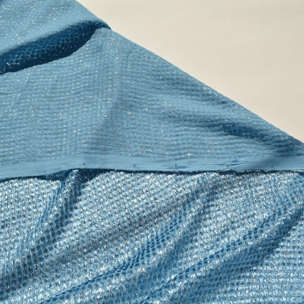 Light Blue Silver Metallic Velvet on Silk Georgette | Designer Fabric | Silk Burnout Velvet, Luxury Dressmaking Fabric |