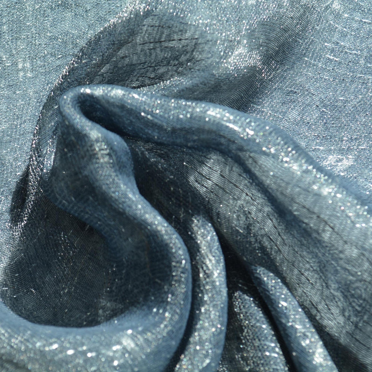 Sheer Metallic Polyester Fabric Gray Blue Shimmer | By the Yard