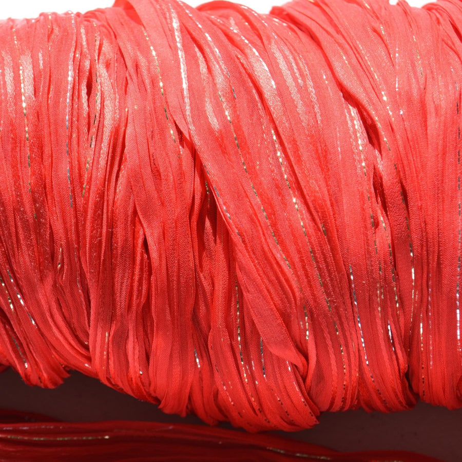 Pleated Shibori Silk Crinkle Chiffon Fabric Red / gold metallic Metallic Luxury Fabric | By the Yard