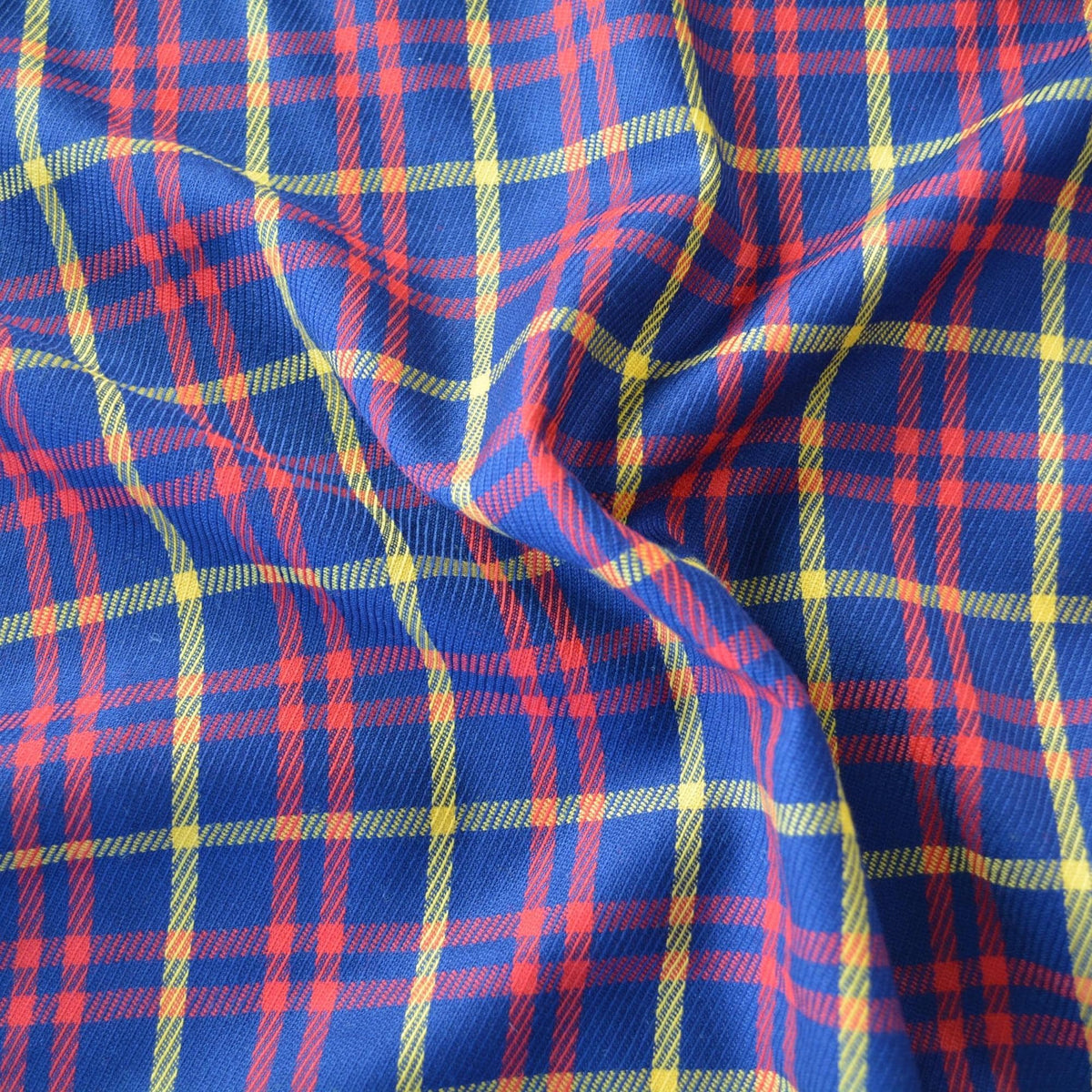 Lightweight Blue Tartan Wool Fabric with Red and Yellow Stripes Dress and Skirt Material 61 Inch Wide | By the Yard