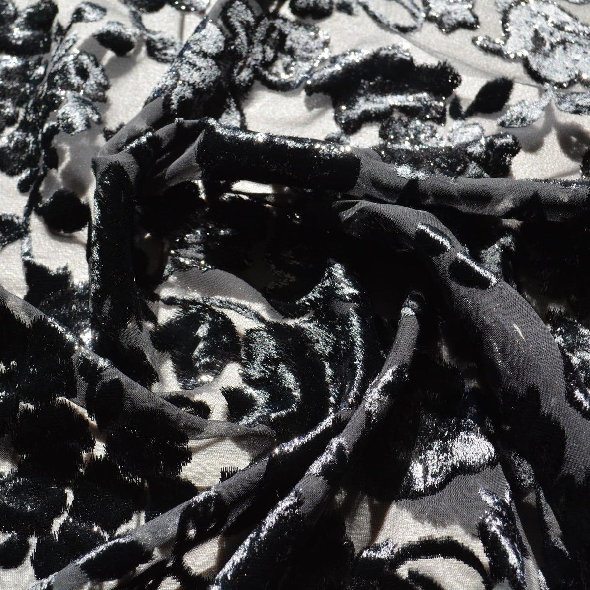 Black Burnout Velvet Fabric | Designer Deadstock Yardage |By the Yard