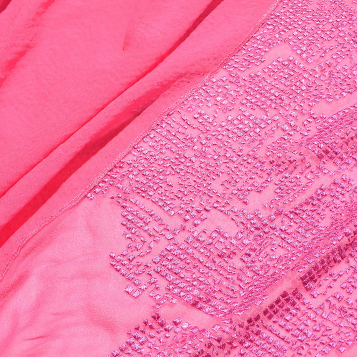 Pure Silk Embroidered Chiffon Fabric | Pink Sheer Designer Deadstock | Dresses, Blouses, Special Occasion | By the Yard