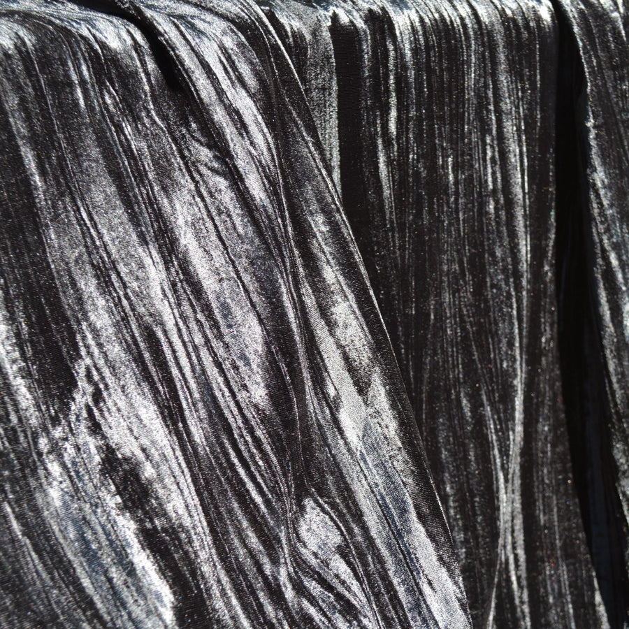 Black Crinkled Velvet Fabric | 100% Polyester | Midweight Luxury Sewing Fabric By the Yard