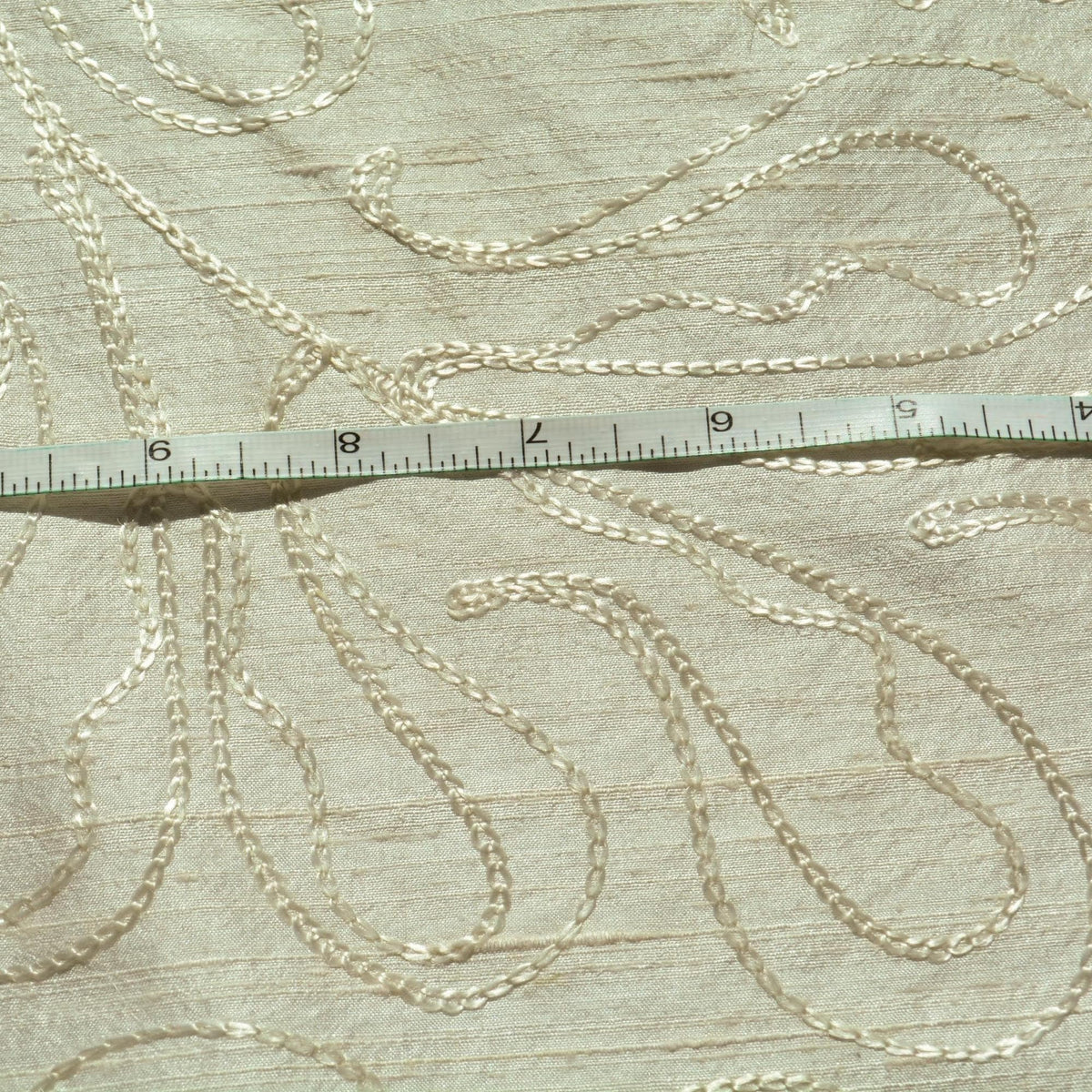 Silk Dupioni Fabric White Embroidered Shiny Squiggle Lines 43 Inch Usable | By the Yard