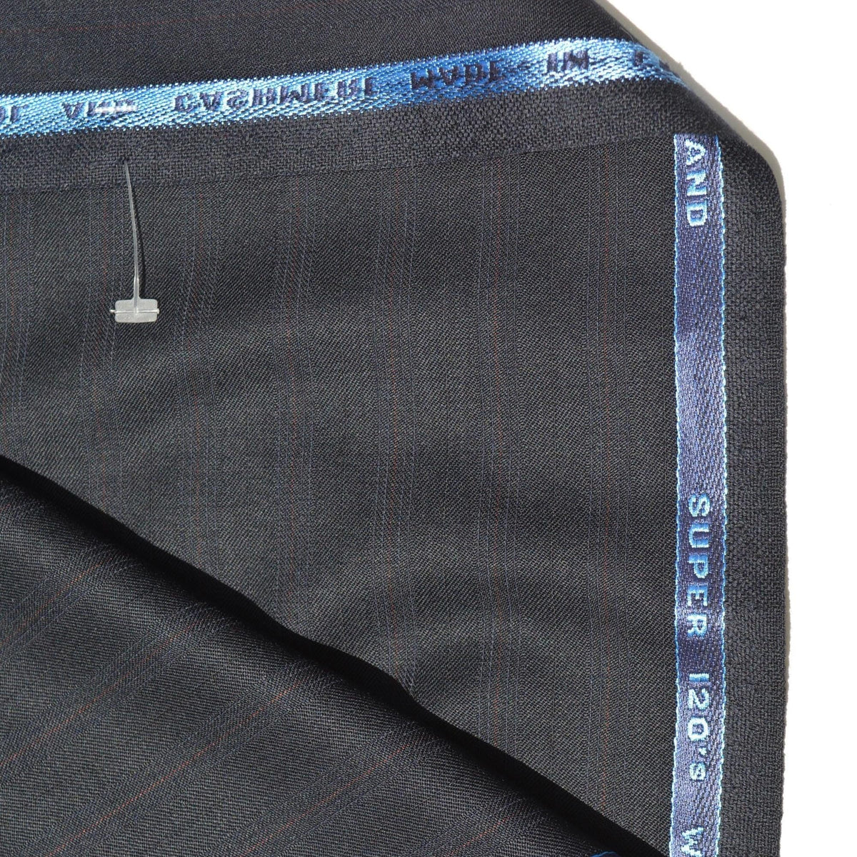 British Super 120s Cashmere Wool Fabric | Grey with red stripes | 60 Inch Wide | Suiting Made In England | By the Yard