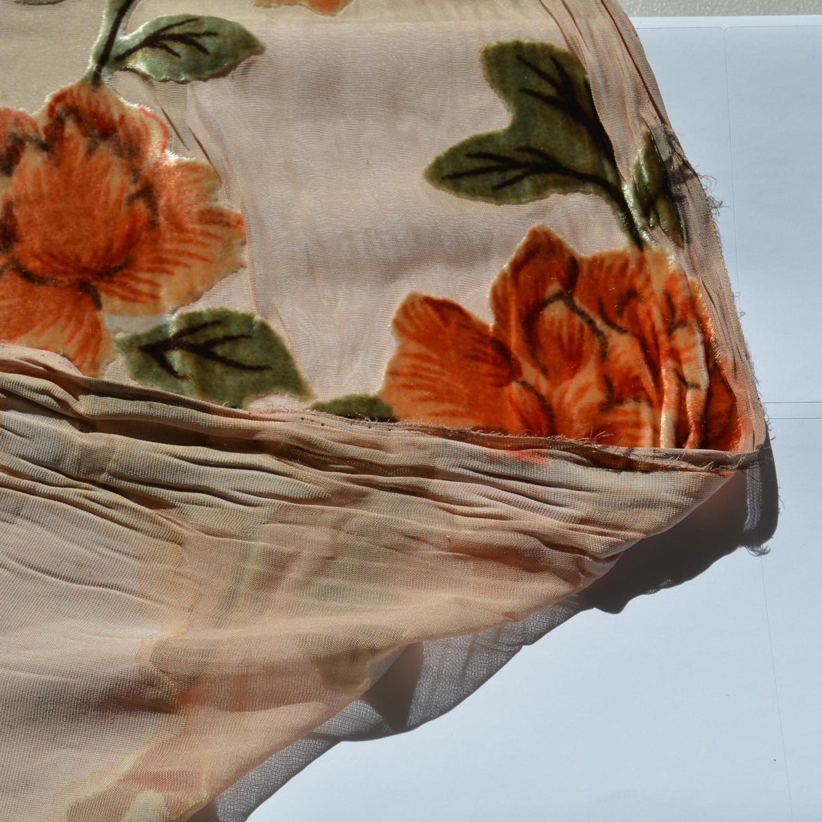 Beige and orange | silk poly blend | Velvet | Designer Deadstock |By the Yard