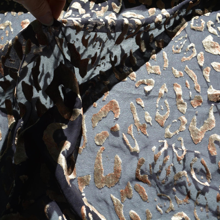 Burnout Chiffon Velvet Fabric | Black and gold | 100% Silk |By the Yard