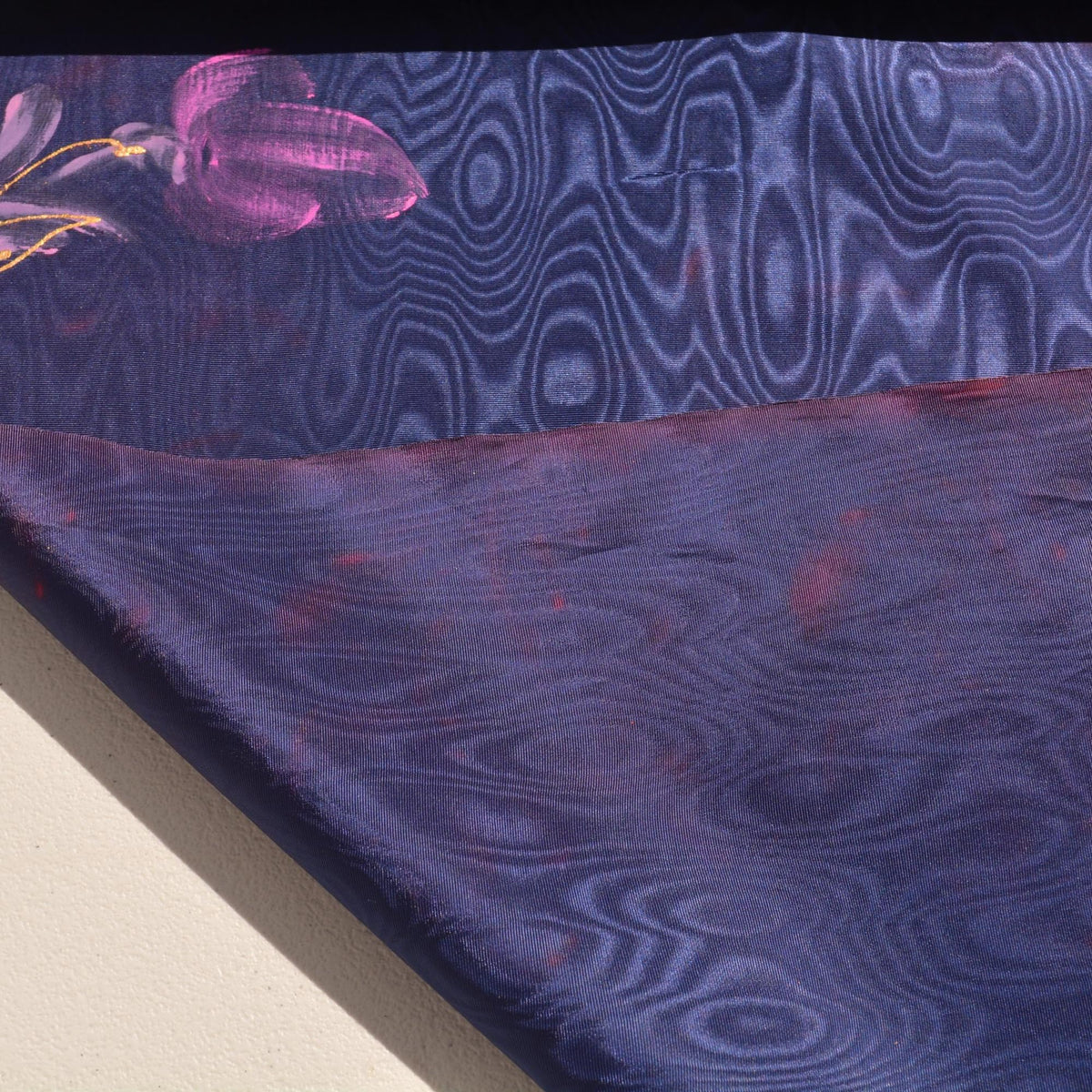 Navy Cotton Acetate Hand-Painted Moiré | By the Yard