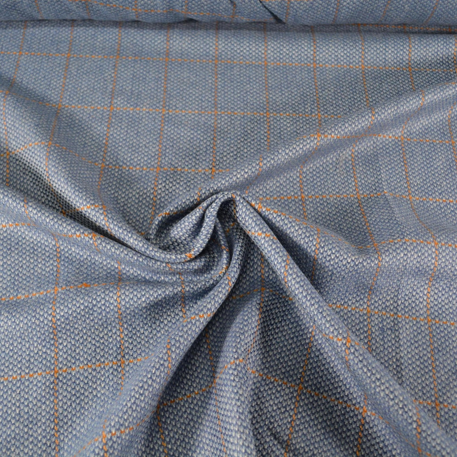 Made in Scotland Wool Tweed | Blue Mink Chinchilla Cashmere Lambswool Windowpane Midweight Designer Fabric 65 Inch Usable |By the Yard