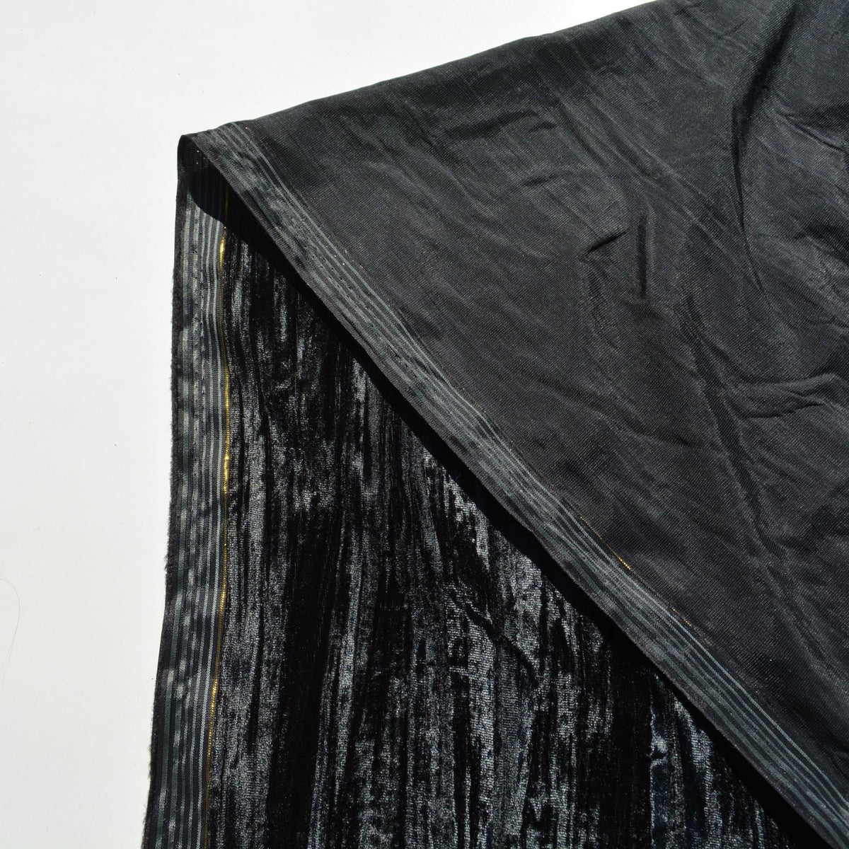 Black Crinkled Velvet Fabric | 100% Polyester | Midweight Luxury Sewing Fabric By the Yard