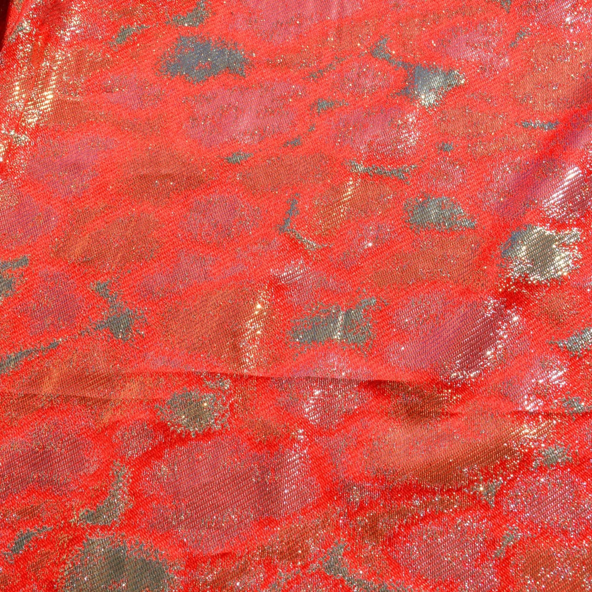 Charmeuse Fabric | Red, gold, and silver | 100% Silk |By the Yard