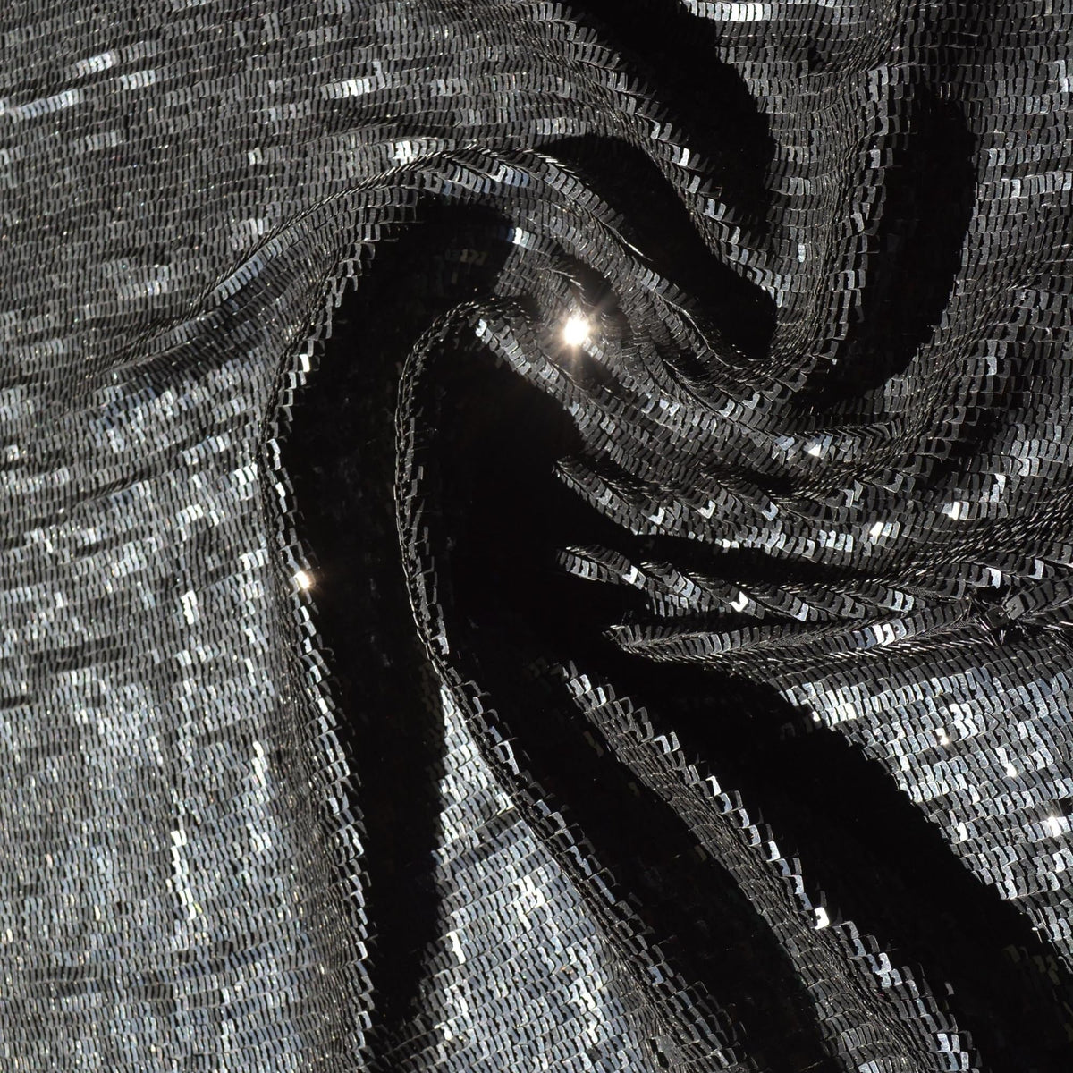 Black sequined (partially damaged) Sequined Fabric Fabric | Designer Deadstock Yardage |By the Yard